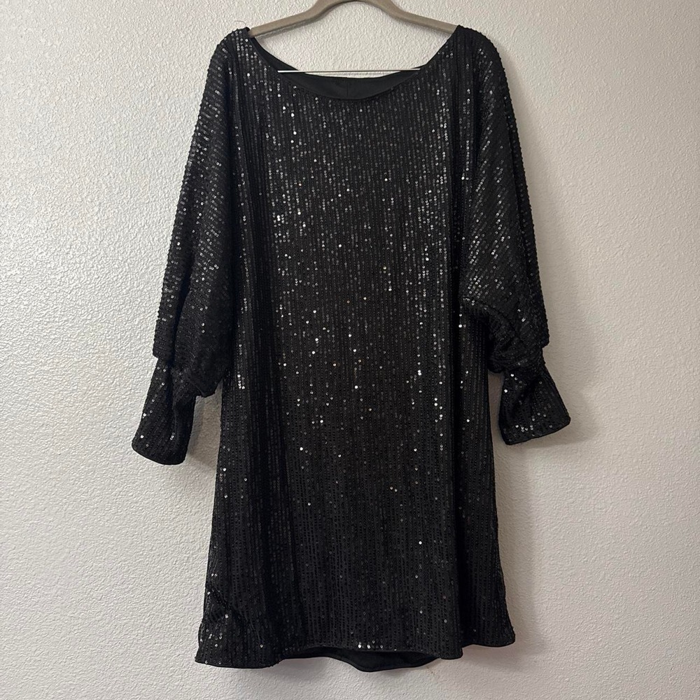 Asymmetrical Neck Off Shoulder Batwing Sleeve Sequin Mini Dress Sparkly Glitter